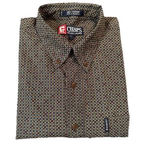 Chaps Ralph Lauren Button Down Short Sleeve Geometric Print Shirt Sz L